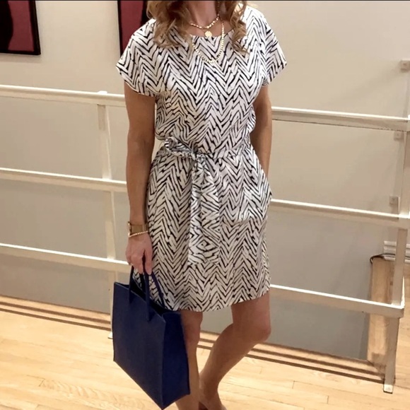 Melissa Nepton Brooke Abstract Print Belted Shift Dress With Pockets Lage - Picture 1 of 7